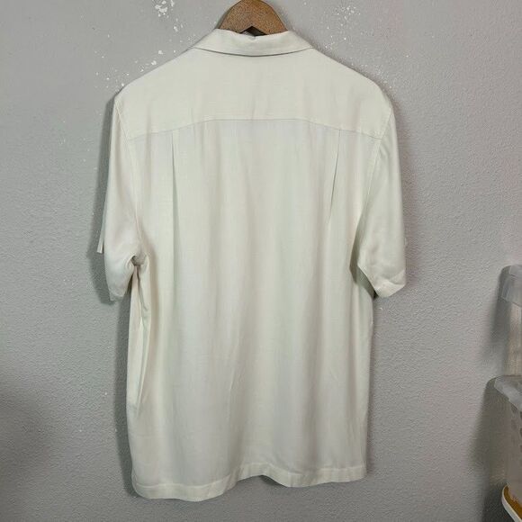 Quince Mens M 100% Silk Twill Short Sleeve Camp Shirt White Button Up - Picture 4 of 9